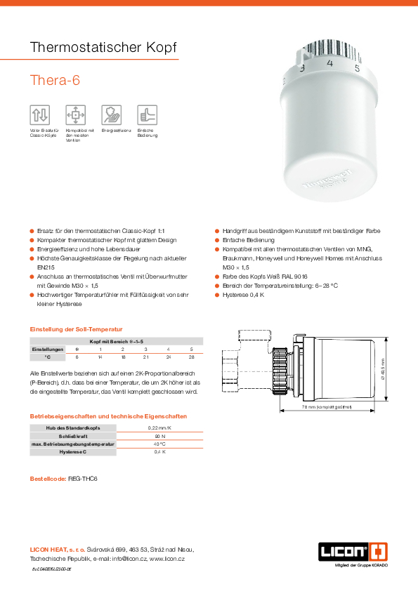 Thermostatischer Kopf Thera 6 
